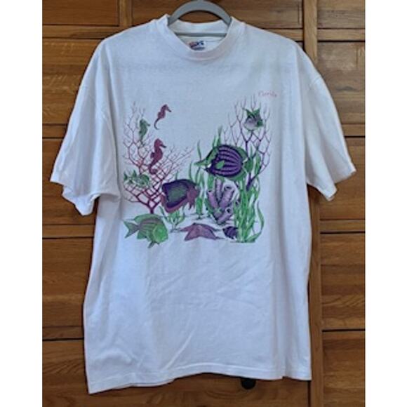 Vintage Hanes Florida Underwater Scene White Reef Graphic Multi Unisex XL - Picture 2 of 10